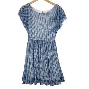 Weston Wear Anthropologie Dress Frothed Dot Blue White Sz S Retro Fit & Flare